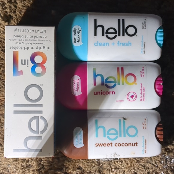 (3) HELLO 24HR DEODORANT & HELLO 8 in 1 Mighty Multi Tasker Mint Toothpaste - Picture 1 of 8